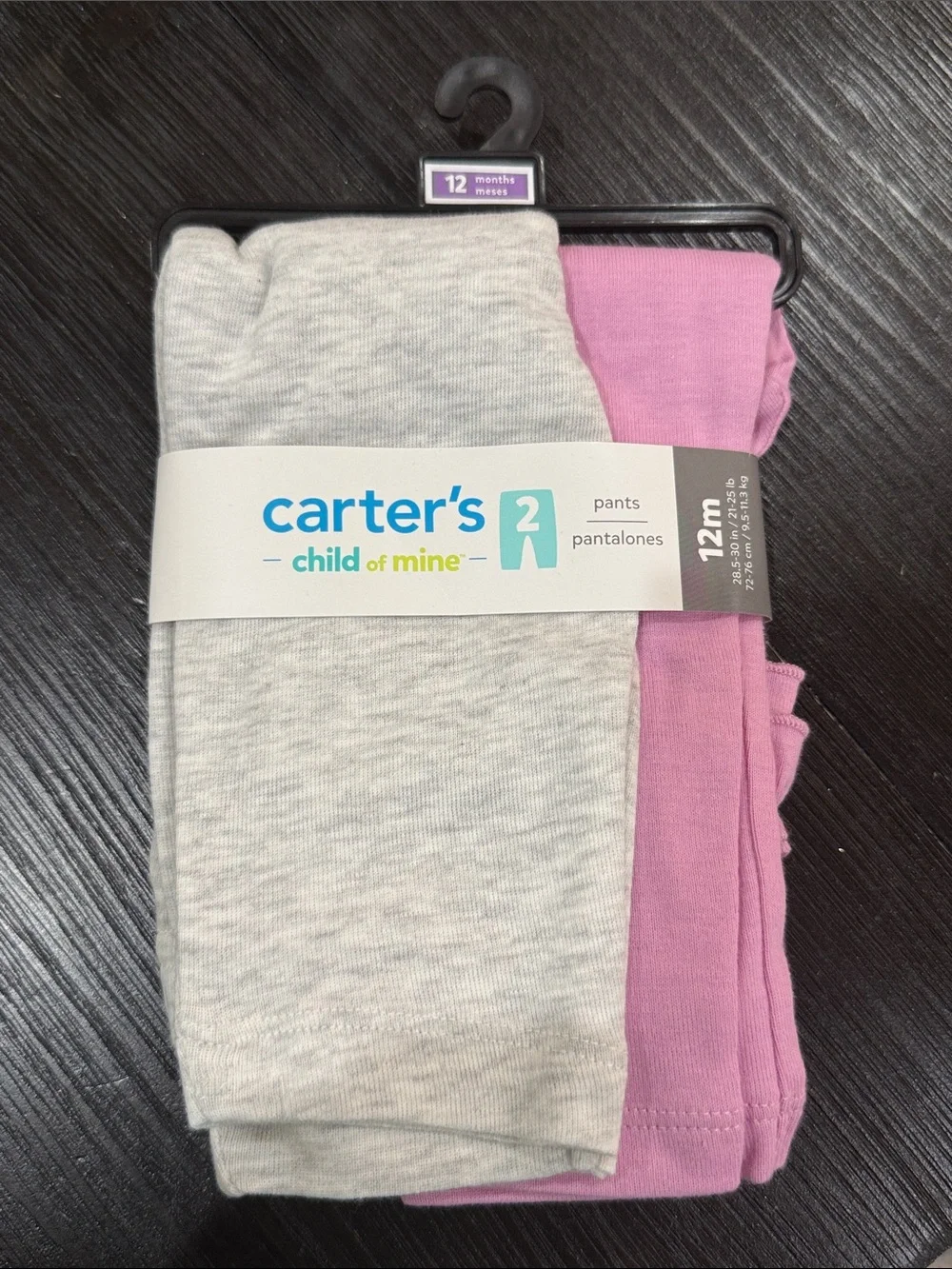 NWT Size 12M Carter's 2-Pack Baby Pants in Heather Gray & Pink